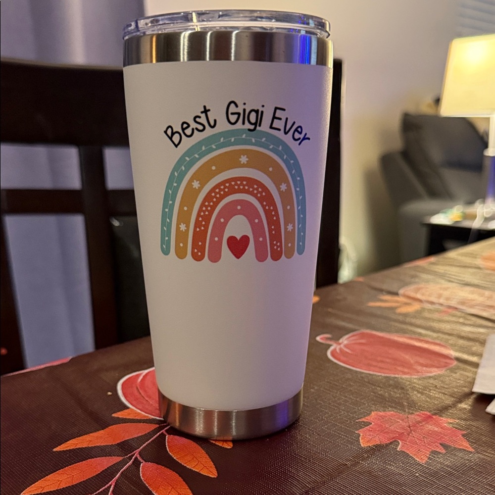 White Gigi Tumbler with Rainbow Design